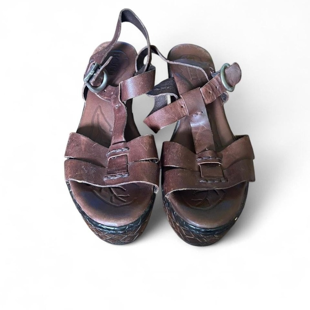 Brown born chunky boho wedges y2k‎ 2000s high quality detailed platform size7
